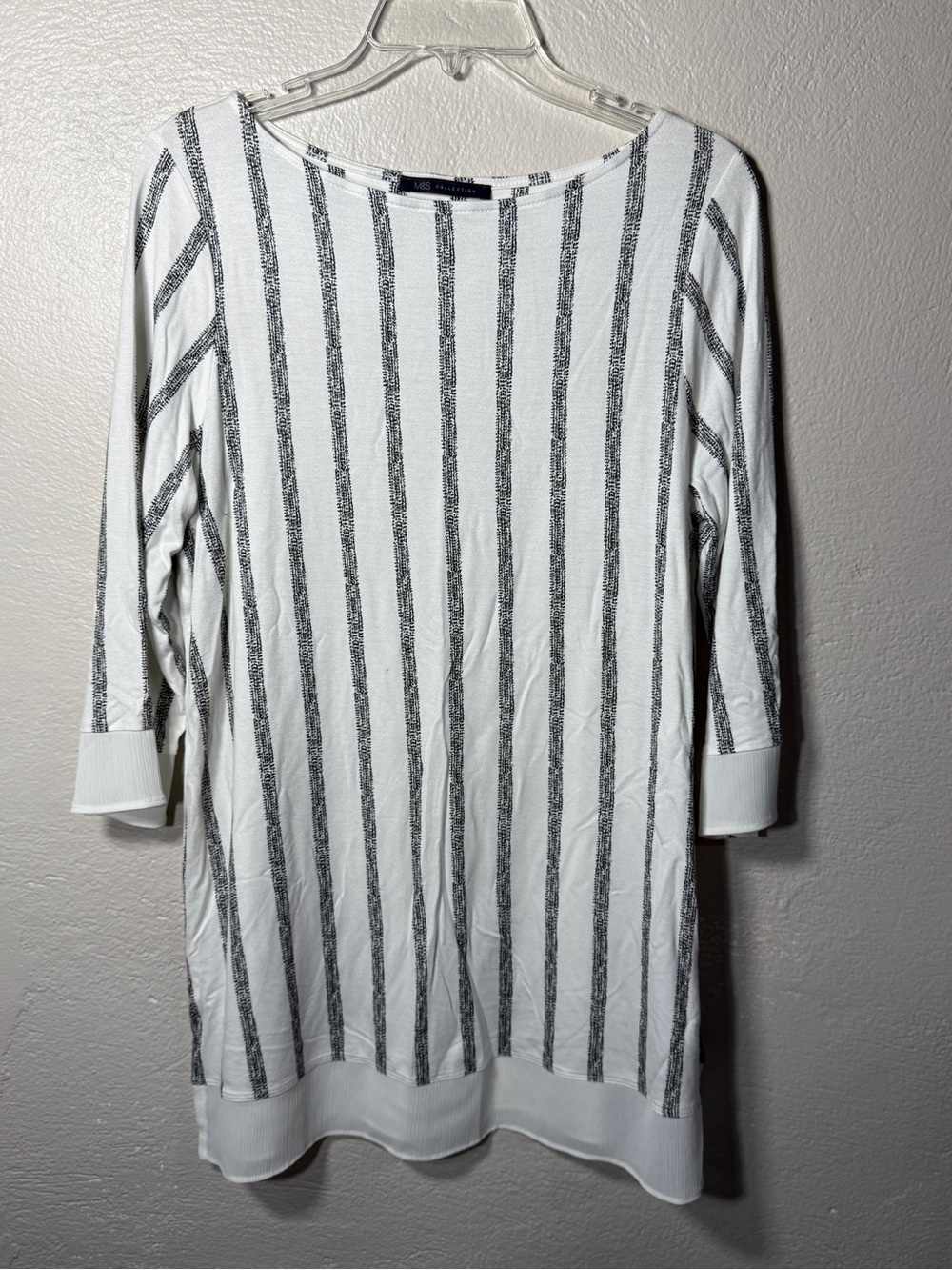M&S Collection Ivory & Black Striped Tunic Top 3/4 Sleeve Women’s UK 14